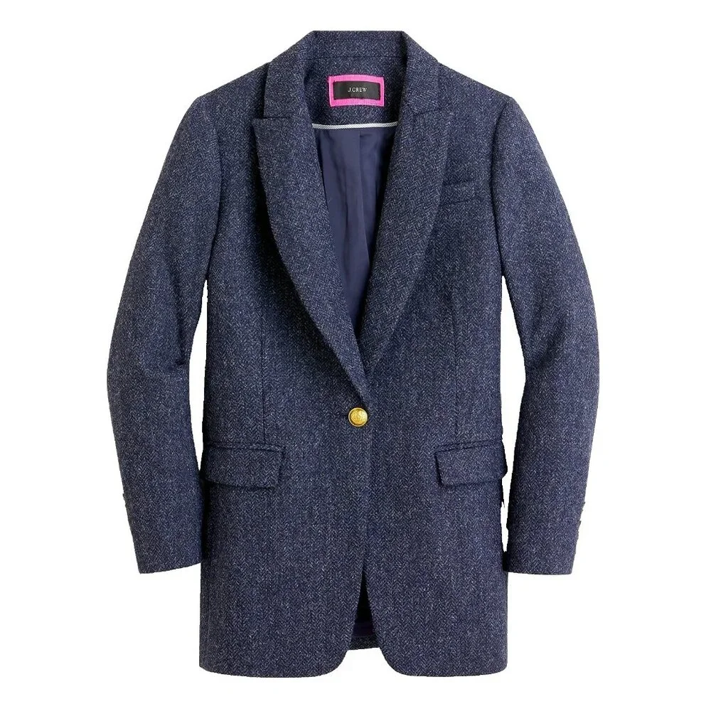 NWT J.Crew Long Parke Blazer in Navy Herringbone English Wool Jacket 4